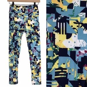 LULAROE Leggings OS One Size Abstract Print Dot Stripe Multicolor Stretchy Soft